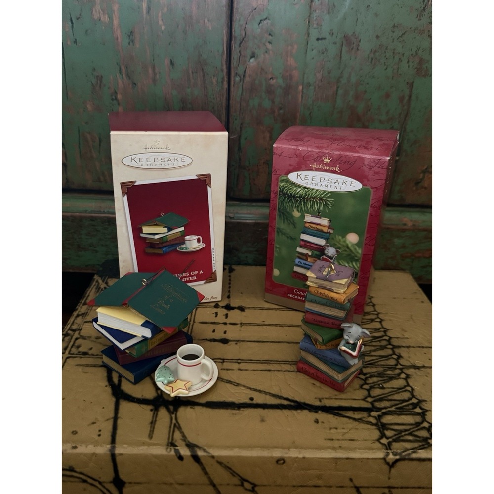 Hallmark Ornament Book Lover Library Themed Lot Of 2 2001 & 2003